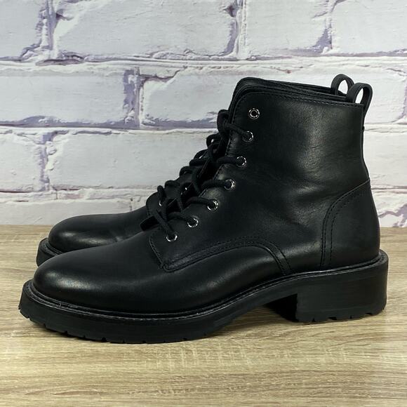 Rag & Bone Cannon Black Leather Combat Ankle Boots Women's EU 39 US 9 Lug Sole - Picture 3 of 8